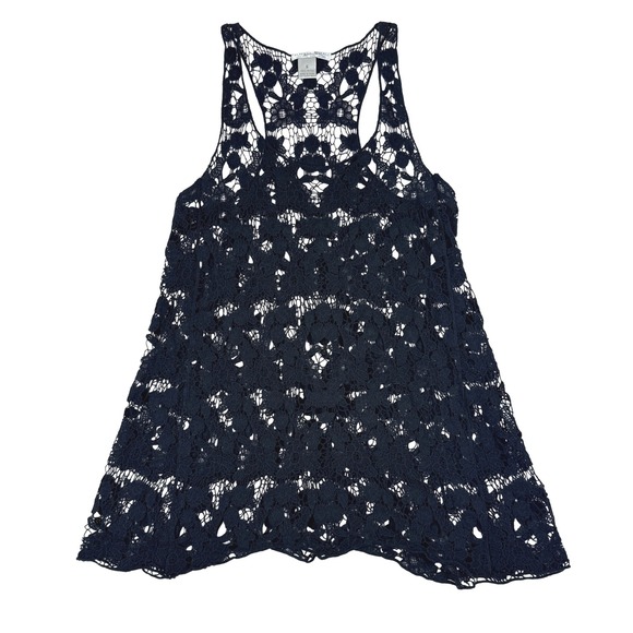 Alberto Makali Tops - Alberto Makali Black Floral Crochet Tank Top Cotton Womens Small